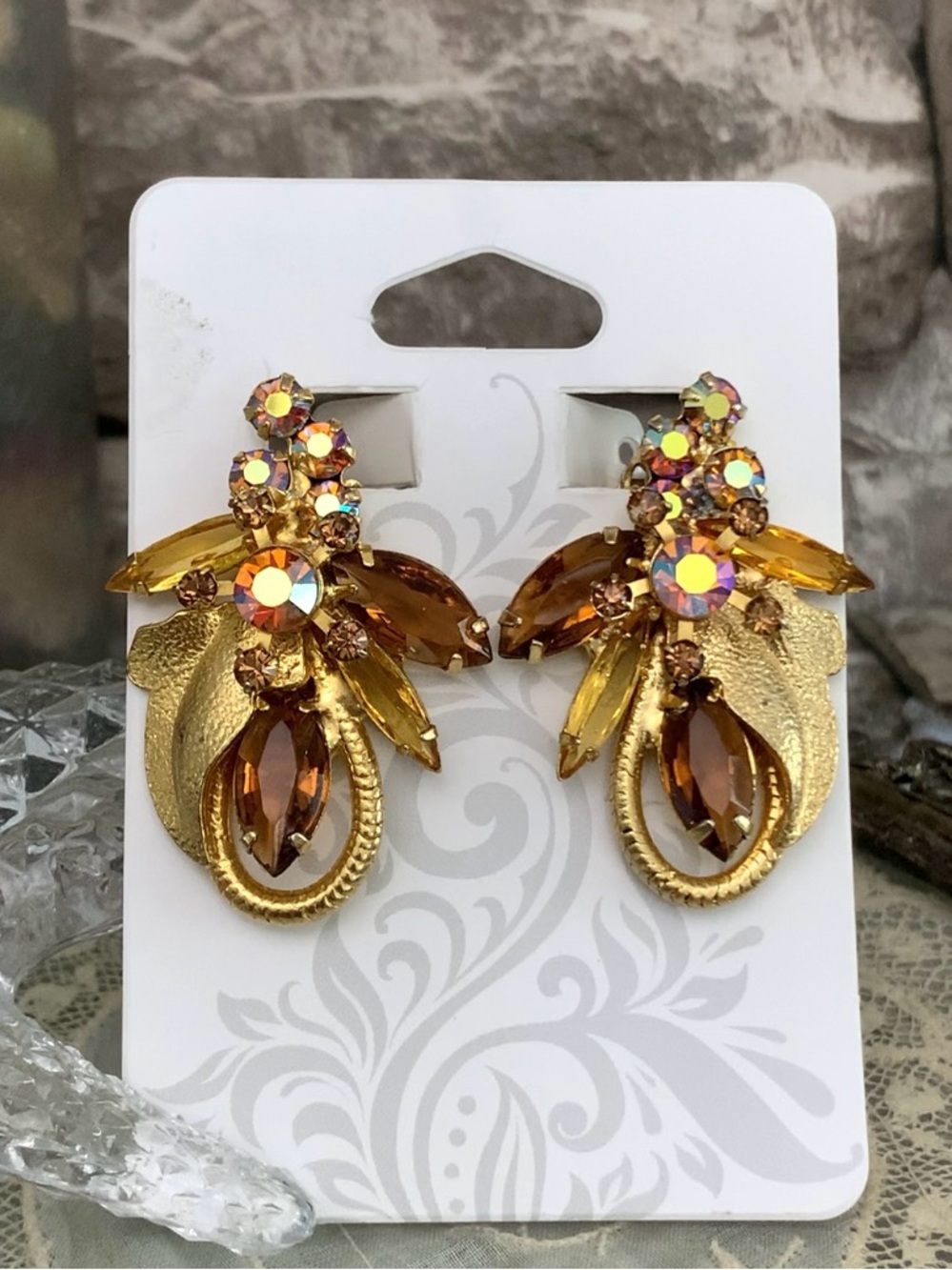 Vintage Juliana DeLizza Elster D&E Leaf Florette Wire Ear Climber Clip Earrings - Picture 6 of 8